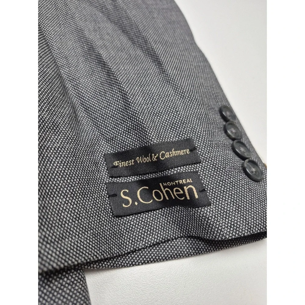 S Cohen Suit Mens 50R Gray 3 Button Wool Cashmere 2 Piece 45x36 Geometric NWT